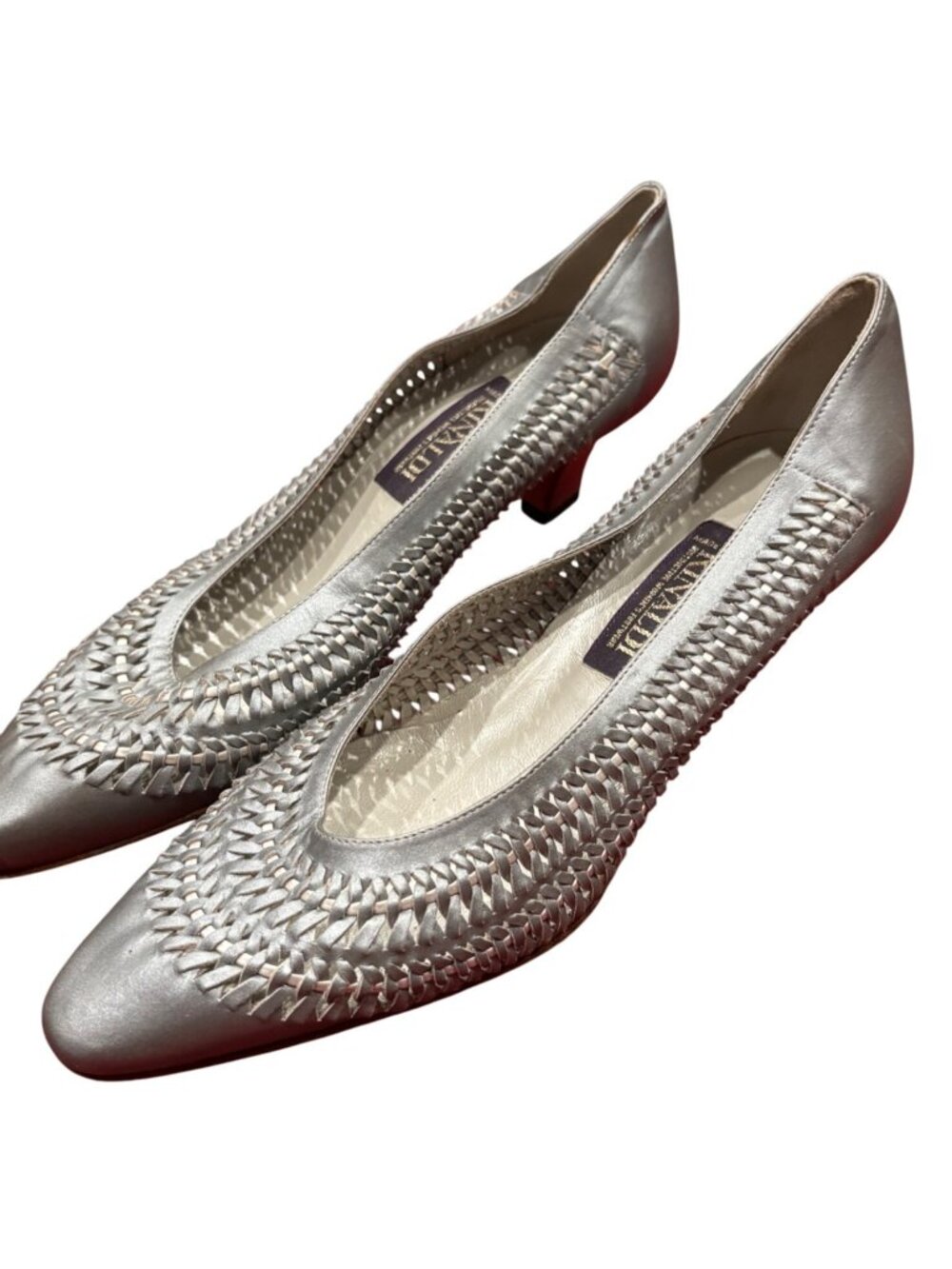 Rinaldi Silver Leather Italian Woven Pumps Size 35 Made In Italy